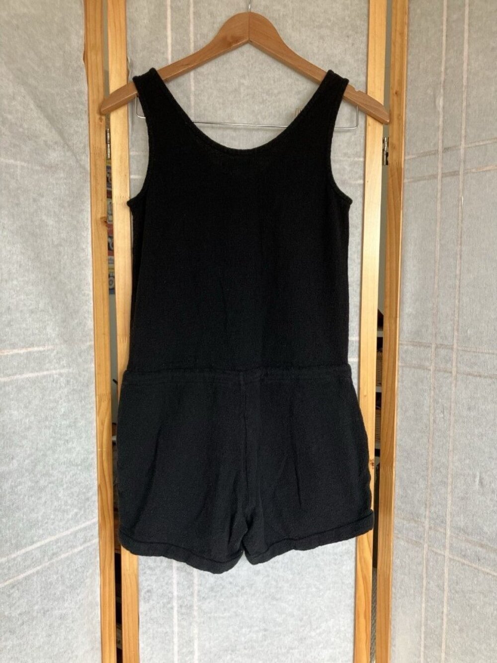 Madewell Short Black Romper Sleeveless Pockets Tie Waist, Cotton Knit Size XXS - Picture 6 of 10